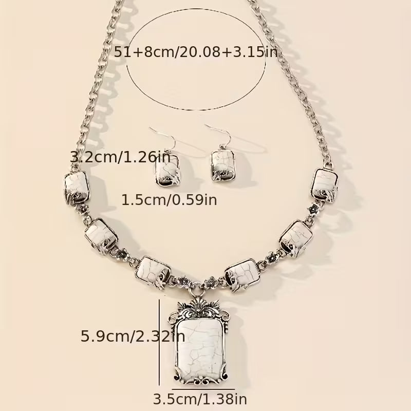 European And American Bohemian Style Retro Fashion White Turquoise Necklace Earrings