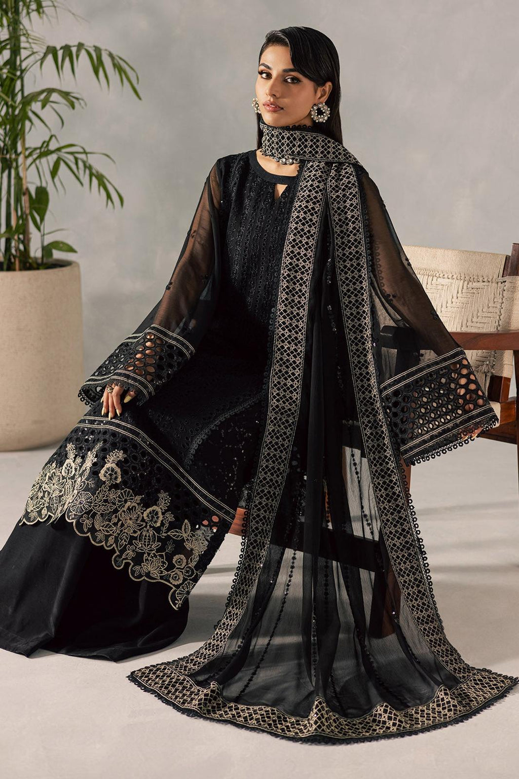 Nureh luxury pure chiffon embroidered dress