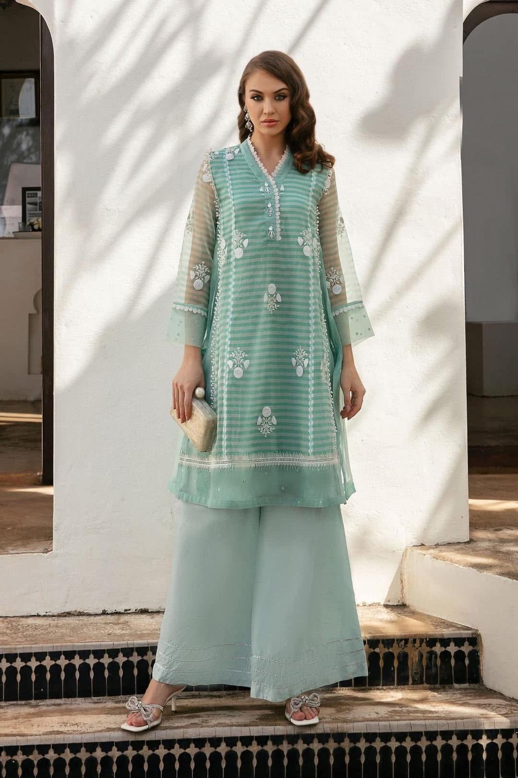 Maria b (Festive)chiffon embroidered long shirt