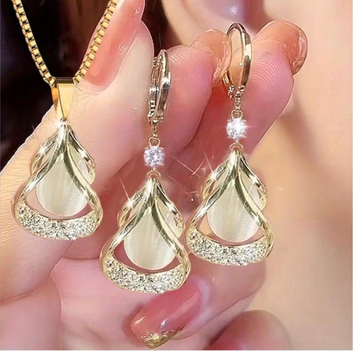 3pcs Elegant Fashion New Geometric Earring Necklace Set