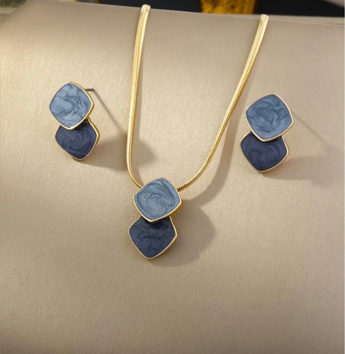 European And American Fashion Geometric Dripping Oil Earrings Necklace Set