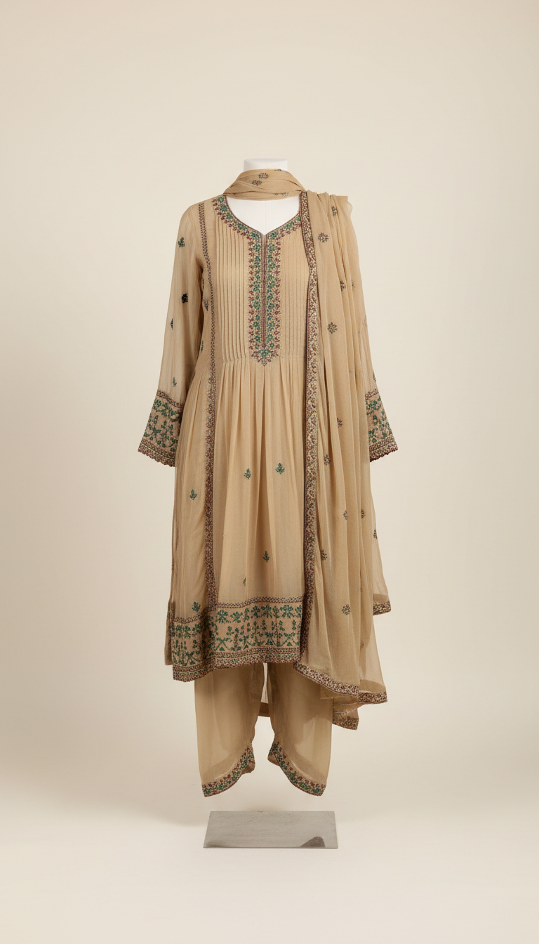 Gold organza bespoke shalwar kameez